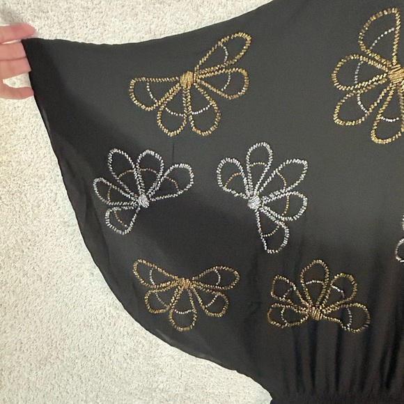 Beaded Bat Wing  Blouse V-Neck Elastic Waist Peplum Art Deco M - Picture 3 of 7